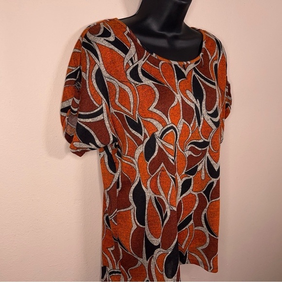 NEW MEDIUM SHARAGANO ORANGE BLACK KNIT TOP SHORT SLEEVE - Picture 3 of 13